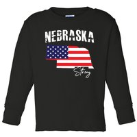 Nebraskastrong Usa America Flag Map Toddler Long Sleeve Shirt