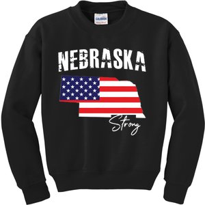 Nebraskastrong Usa America Flag Map Kids Sweatshirt