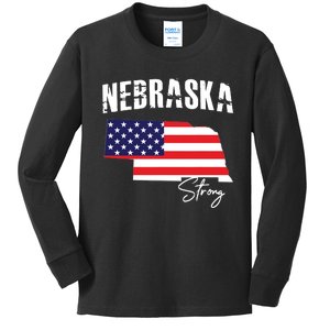 Nebraskastrong Usa America Flag Map Kids Long Sleeve Shirt