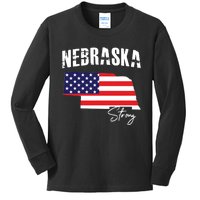 Nebraskastrong Usa America Flag Map Kids Long Sleeve Shirt