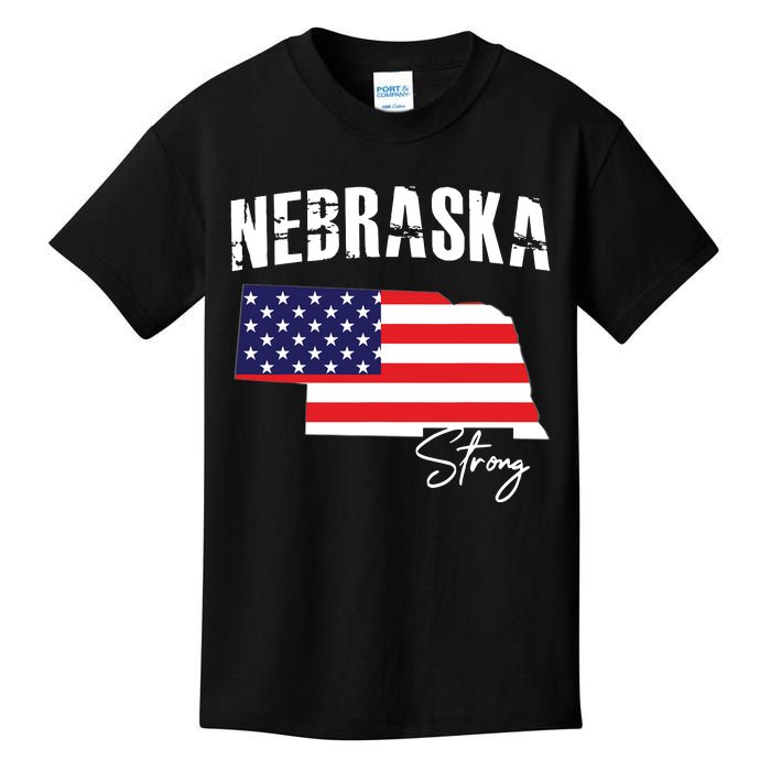 Nebraskastrong Usa America Flag Map Kids T-Shirt