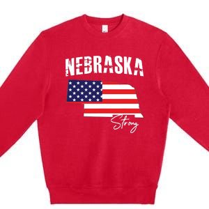 Nebraskastrong Usa America Flag Map Premium Crewneck Sweatshirt