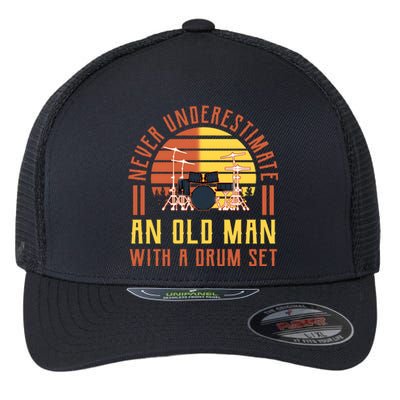 Never Underestimate An Old Man With A Drum Set Vintage Flexfit Unipanel Trucker Cap