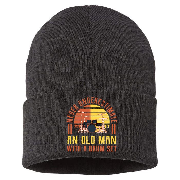 Never Underestimate An Old Man With A Drum Set Vintage Sustainable Knit Beanie