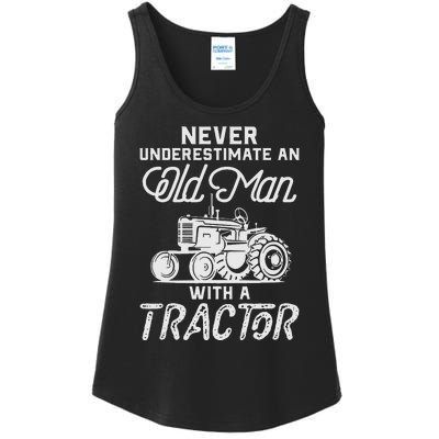 Never Underestimate An Old Man With A Tractor Ladies Essential Tank