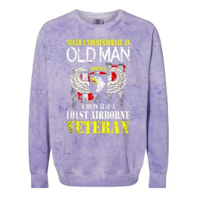 Never Underestimate An Old Man 101st Airborne Veteran Gift Colorblast Crewneck Sweatshirt