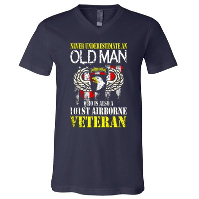 Never Underestimate An Old Man 101st Airborne Veteran Gift V-Neck T-Shirt