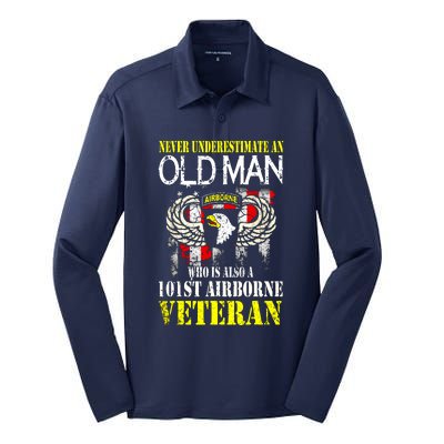 Never Underestimate An Old Man 101st Airborne Veteran Gift Silk Touch Performance Long Sleeve Polo