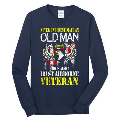 Never Underestimate An Old Man 101st Airborne Veteran Gift Tall Long Sleeve T-Shirt