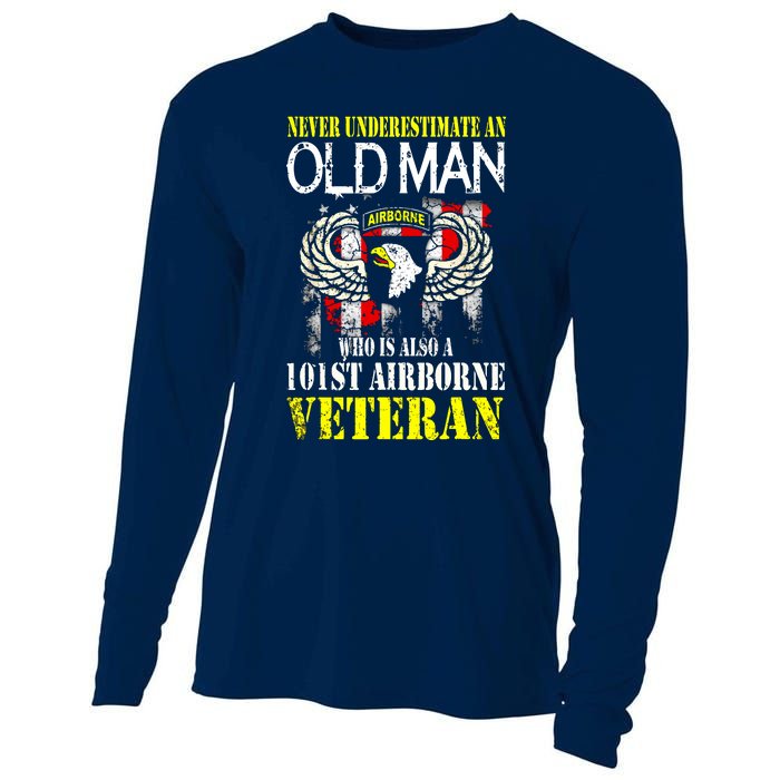 Never Underestimate An Old Man 101st Airborne Veteran Gift Cooling Performance Long Sleeve Crew