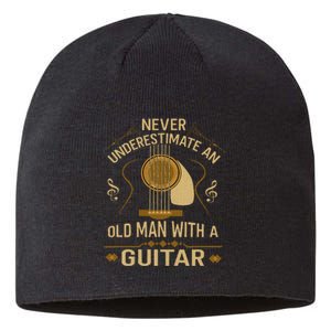 Never Underestimate An Old Man With A Guitar Acoustic Player Sustainable Beanie