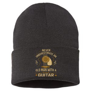 Never Underestimate An Old Man With A Guitar Acoustic Player Sustainable Knit Beanie