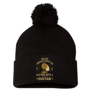 Never Underestimate An Old Man With A Guitar Acoustic Player Pom Pom 12in Knit Beanie