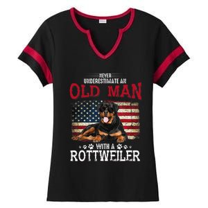 Never Underestimate An Old Man With A Rottweiler Ladies Halftime Notch Neck Tee