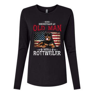 Never Underestimate An Old Man With A Rottweiler Womens Cotton Relaxed Long Sleeve T-Shirt