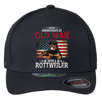 Never Underestimate An Old Man With A Rottweiler Flexfit Unipanel Trucker Cap