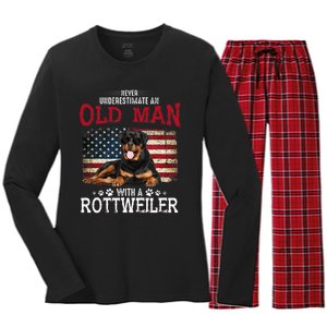 Never Underestimate An Old Man With A Rottweiler Women's Long Sleeve Flannel Pajama Set 