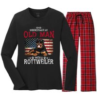 Never Underestimate An Old Man With A Rottweiler Women's Long Sleeve Flannel Pajama Set 