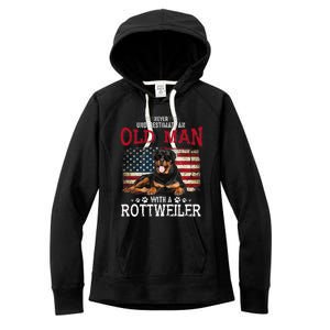 Never Underestimate An Old Man With A Rottweiler Women's Fleece Hoodie