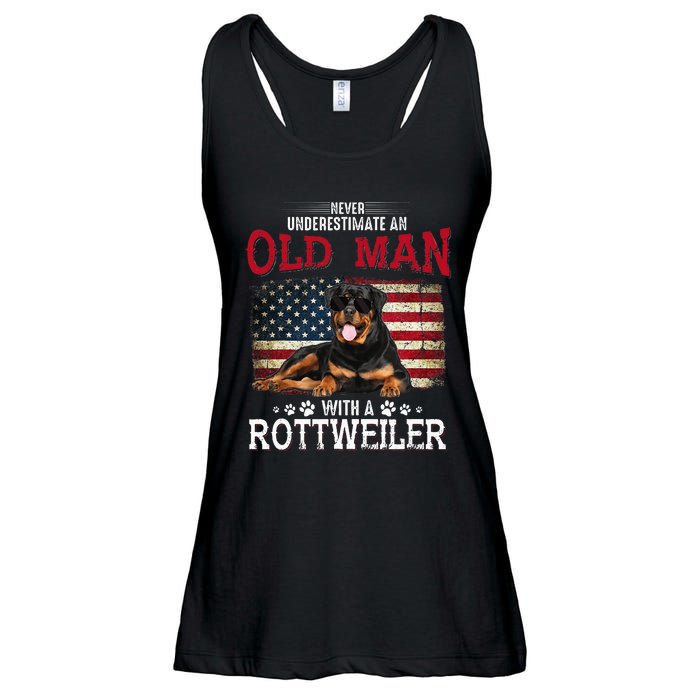 Never Underestimate An Old Man With A Rottweiler Ladies Essential Flowy Tank