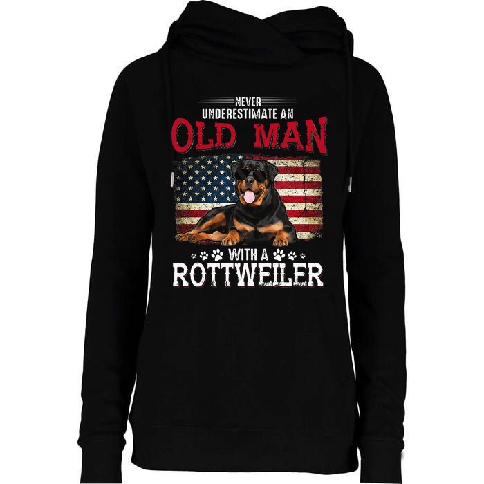 Never Underestimate An Old Man With A Rottweiler Womens Funnel Neck Pullover Hood