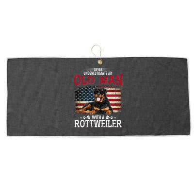 Never Underestimate An Old Man With A Rottweiler Large Microfiber Waffle Golf Towel