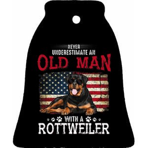 Never Underestimate An Old Man With A Rottweiler Ceramic Bell Ornament