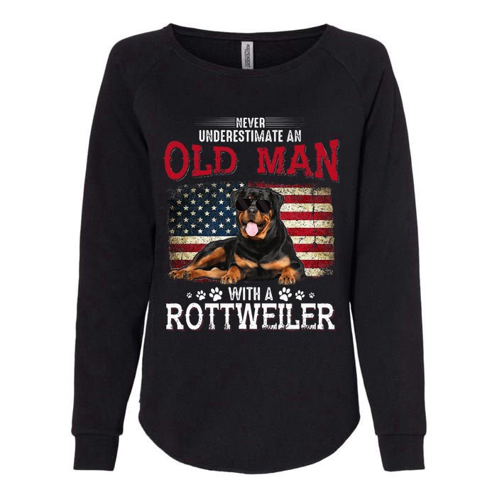 Never Underestimate An Old Man With A Rottweiler Womens California Wash Sweatshirt