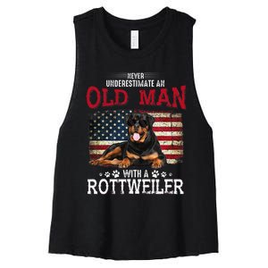 Never Underestimate An Old Man With A Rottweiler Women's Racerback Cropped Tank