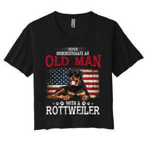 Never Underestimate An Old Man With A Rottweiler Women's Crop Top Tee