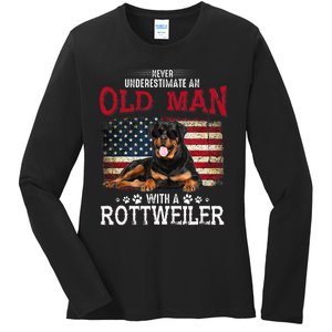 Never Underestimate An Old Man With A Rottweiler Ladies Long Sleeve Shirt