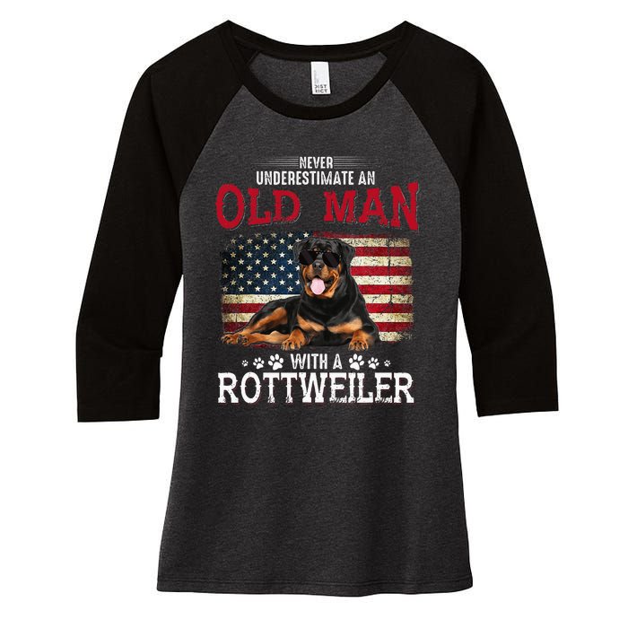 Never Underestimate An Old Man With A Rottweiler Women's Tri-Blend 3/4-Sleeve Raglan Shirt