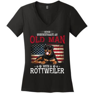 Never Underestimate An Old Man With A Rottweiler Women's V-Neck T-Shirt