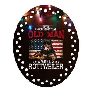 Never Underestimate An Old Man With A Rottweiler Ceramic Oval Ornament