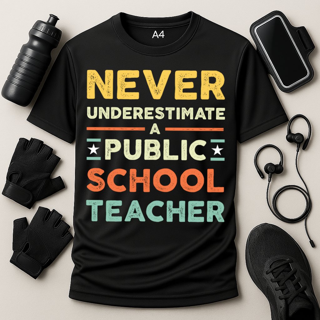 Never Underestimate A Public School Teacher Cooling Performance Crew T-Shirt
