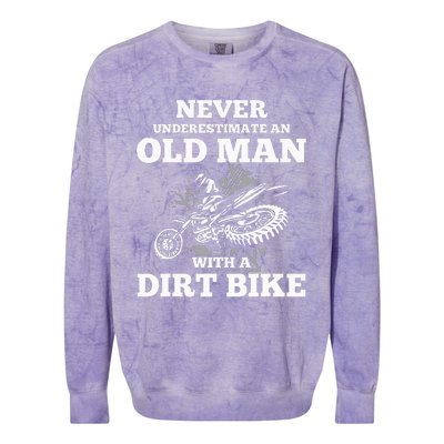 Never Underestimate An Old Man With A Dirt Bike Colorblast Crewneck Sweatshirt