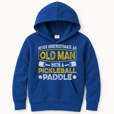 Never Underestimate An Old With A Pickleball Paddle Great Gift Kids Hoodie