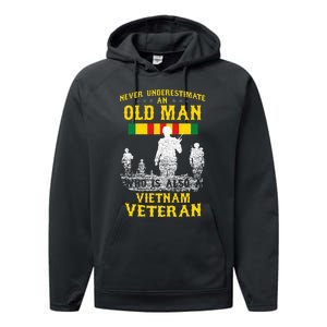 Never Underestimate An Old Man Vietnam Veteran Performance Fleece Hoodie