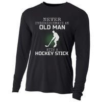 Never Underestimate An Old Man With A Hockey Stick Dad Cooling Performance Long Sleeve Crew