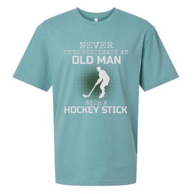 Never Underestimate An Old Man With A Hockey Stick Dad Sueded Cloud Jersey T-Shirt