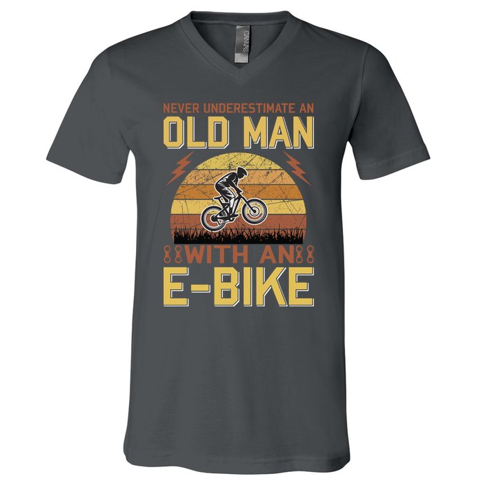 Never Underestimate An Old Man With An Ebike V-Neck T-Shirt