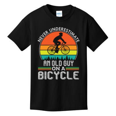 Never Underestimate An Old Guy On A Bicycle Gift Vintage Cyling Kids T-Shirt