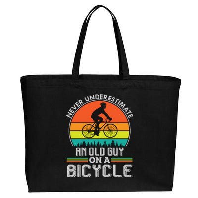 Never Underestimate An Old Guy On A Bicycle Gift Vintage Cyling Cotton Canvas Jumbo Tote