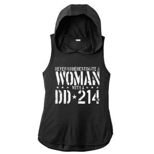 Never Underestimate A Woman With A DD 214 Alumni Ladies PosiCharge Tri-Blend Wicking Draft Hoodie Tank