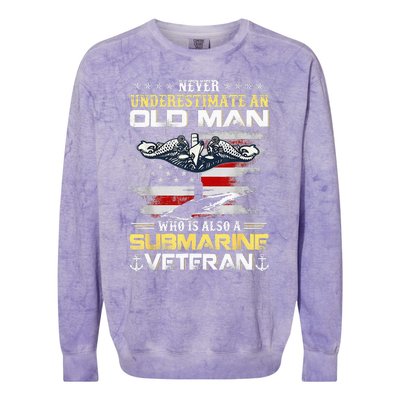 Never Underestimate An Old Man Submarines Veteran Patriotic Colorblast Crewneck Sweatshirt