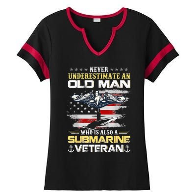 Never Underestimate An Old Man Submarines Veteran Patriotic Ladies Halftime Notch Neck Tee