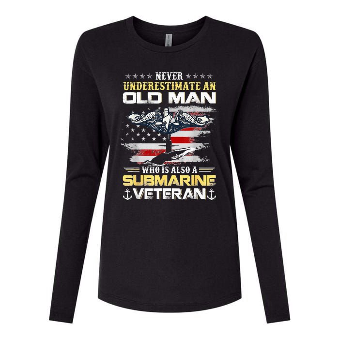 Never Underestimate An Old Man Submarines Veteran Patriotic Womens Cotton Relaxed Long Sleeve T-Shirt