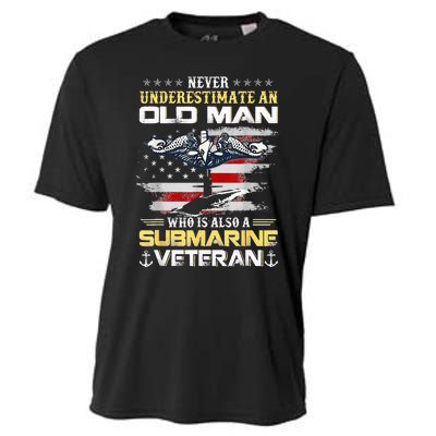 Never Underestimate An Old Man Submarines Veteran Patriotic Cooling Performance Crew T-Shirt