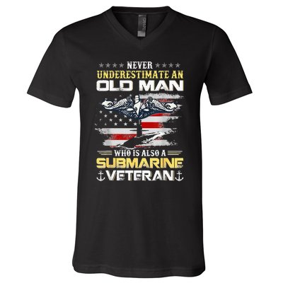 Never Underestimate An Old Man Submarines Veteran Patriotic V-Neck T-Shirt