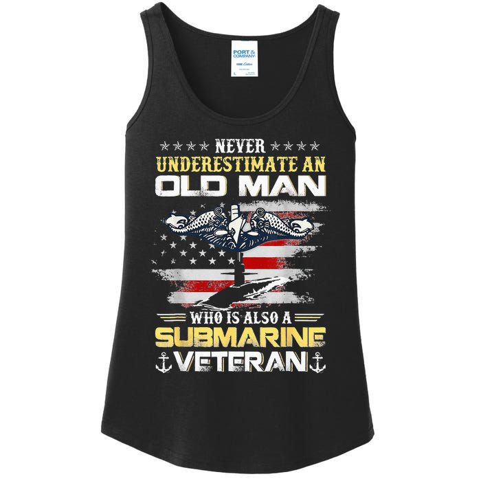 Never Underestimate An Old Man Submarines Veteran Patriotic Ladies Essential Tank